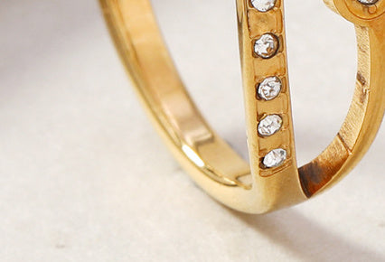 Unisex Stainless Steel Ring With Hollow Cut Design Electroplated Geometry Glossy Shape Band For Wedding Bridal