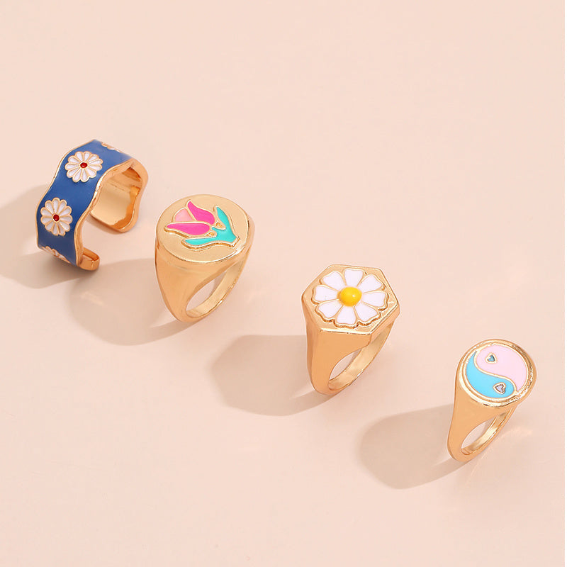 Womens Knuckle Rings Set Fashion Alloy Metal Rings Trendy Four Piece Set For Everyday Wear Chic Stackable Sets