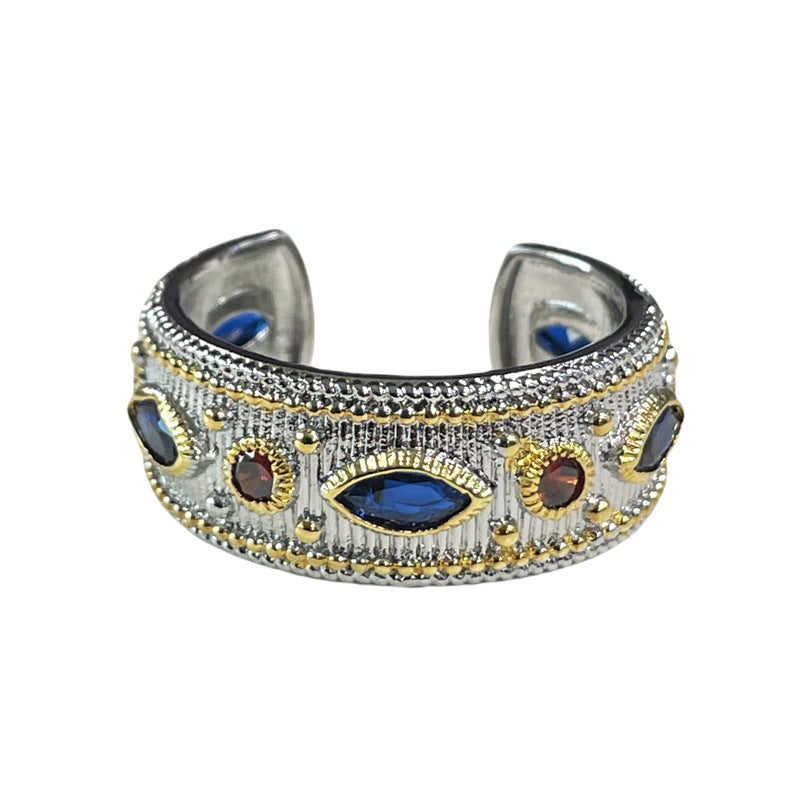 Women Retro Geometric Copper Ring With Zircon Inlaid Hollow Opening Design Fashion Jewelry Gift For Her Copper