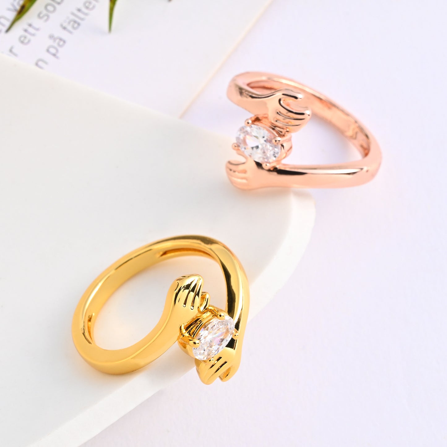 Love Hug Geometric Ring With Diamond Accent Copper Electroplated Womens Unisex Jewelry Sparkle For Daily Style