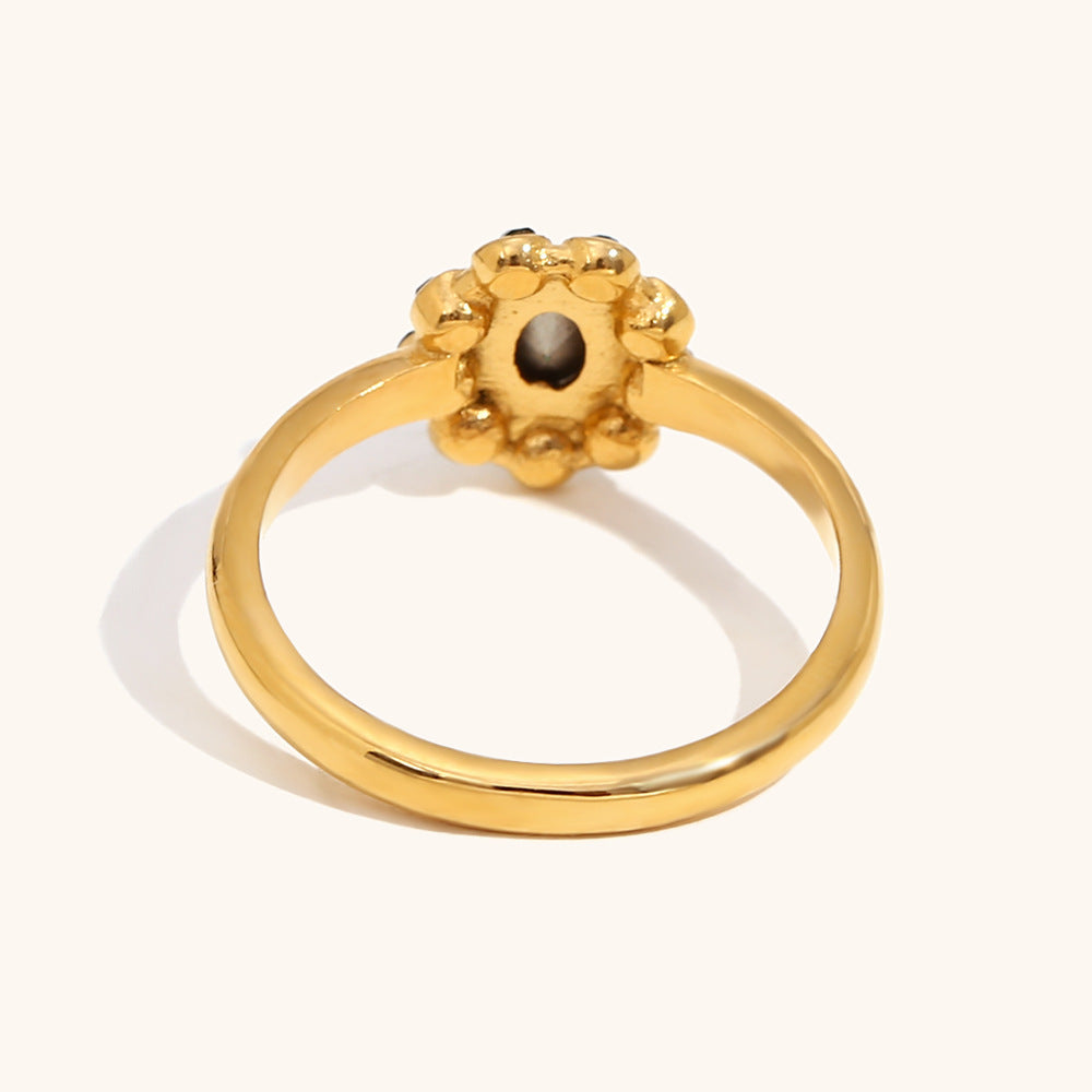 Stainless Steel Ring 18K Gold Plated With Full Diamond Luxury Skirt Design Geometric Elegant Jewelry For Women