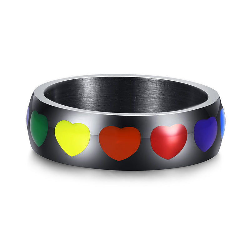 Women's Heart Shaped Rainbow Epoxy Rings in Titanium Stainless Steel Jewelry Elegant Trendy Gifts Classic Glow