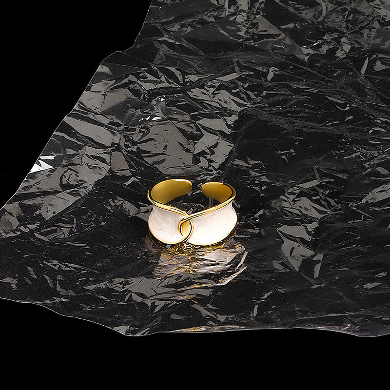 Womens Adjustable Copper Ring Geometric Enamel Electroplated Jewelry Lightweight Open Ring Fashion Lightweight