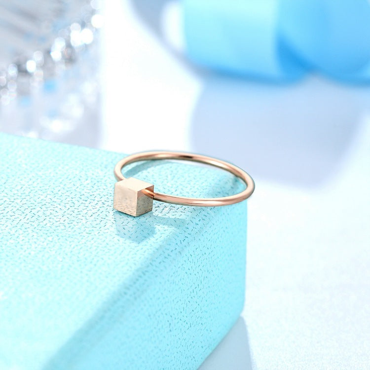 Rose Gold Stainless Steel Square Ring Women Fashion Jewelry