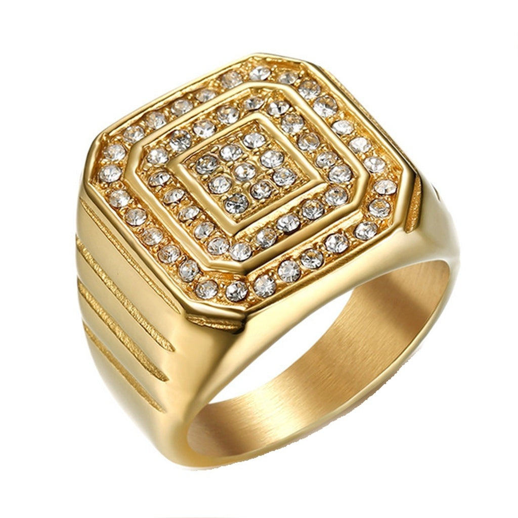 Mens Hip Hop Punk Gold Ring Stainless Steel Jewelry