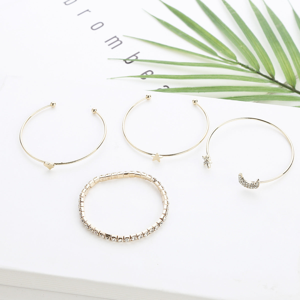 Womens Star Moon Bracelet Rhinestone Accents Electroplated Alloy European Style Celestial Jewelry Gift for Women