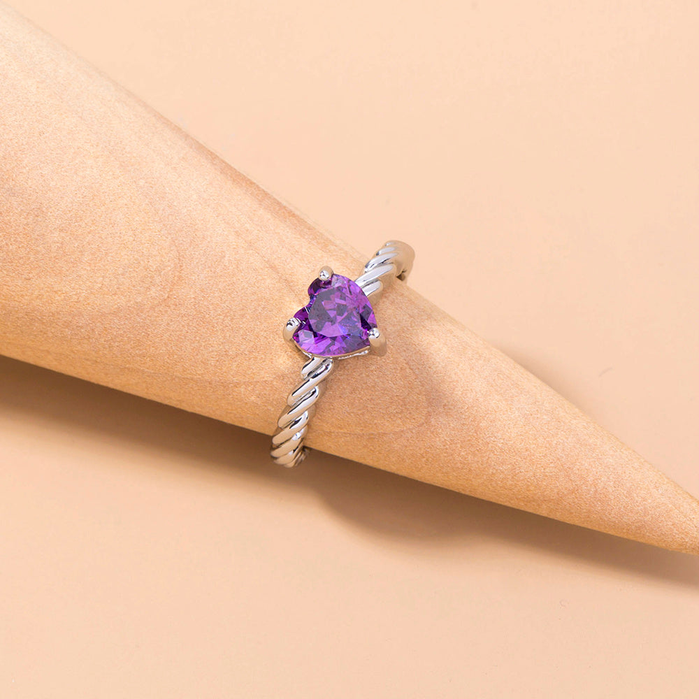 Adjustable Copper Ring With Violet Zircon Stone Bronze Finish European Gift Boxed Jewelry For Women Stylish Ring