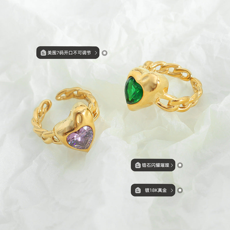 Womens Heart Ring Gold Plated Titanium Steel Ring Non Fading Electroplated Jewelry Gift for Her Heart Shaped Ring Womens Fashion Ring