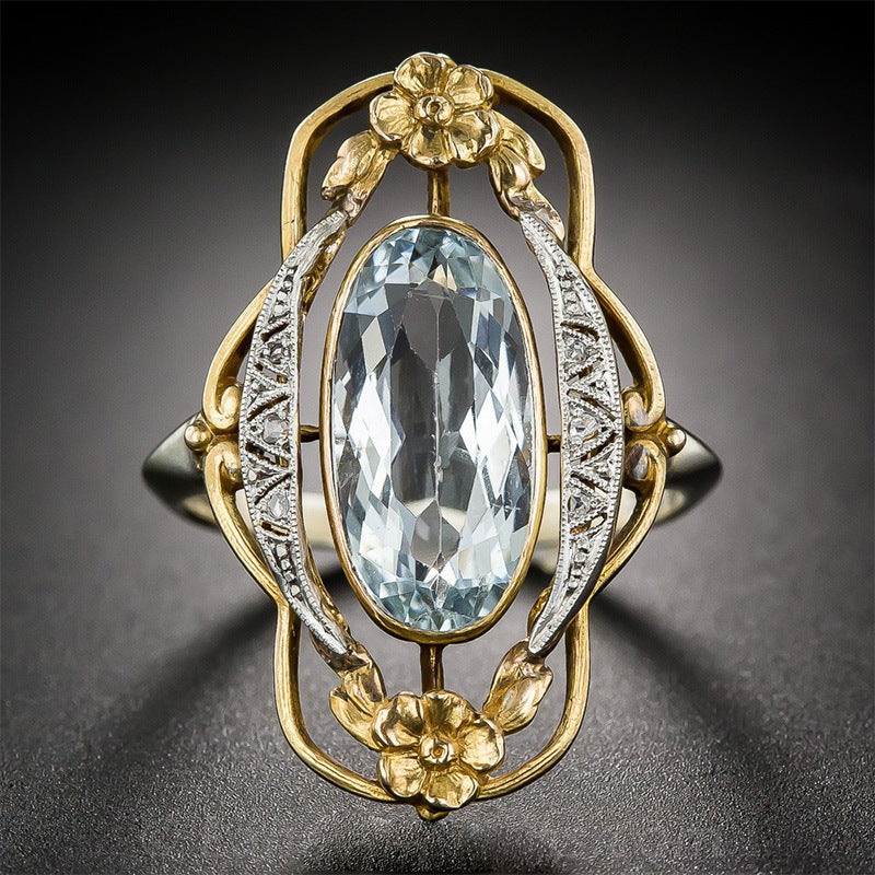 Women Zircon Inlaid Hollow Flower Copper Ring Gold Plated Fashion Jewelry Gift For Her Elegant Durable Accessory