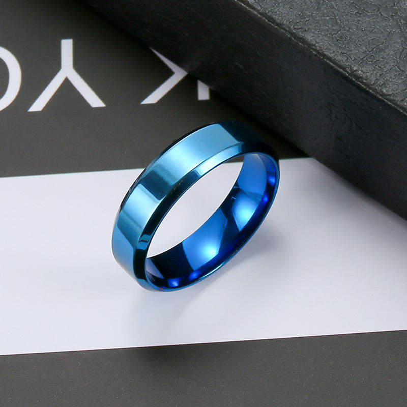 Unisex Stainless Steel Ring Durable Band With 6mm Bevel Colors Gold Blue Black Size 6 7 8 9 10 11 12 Individually Packed