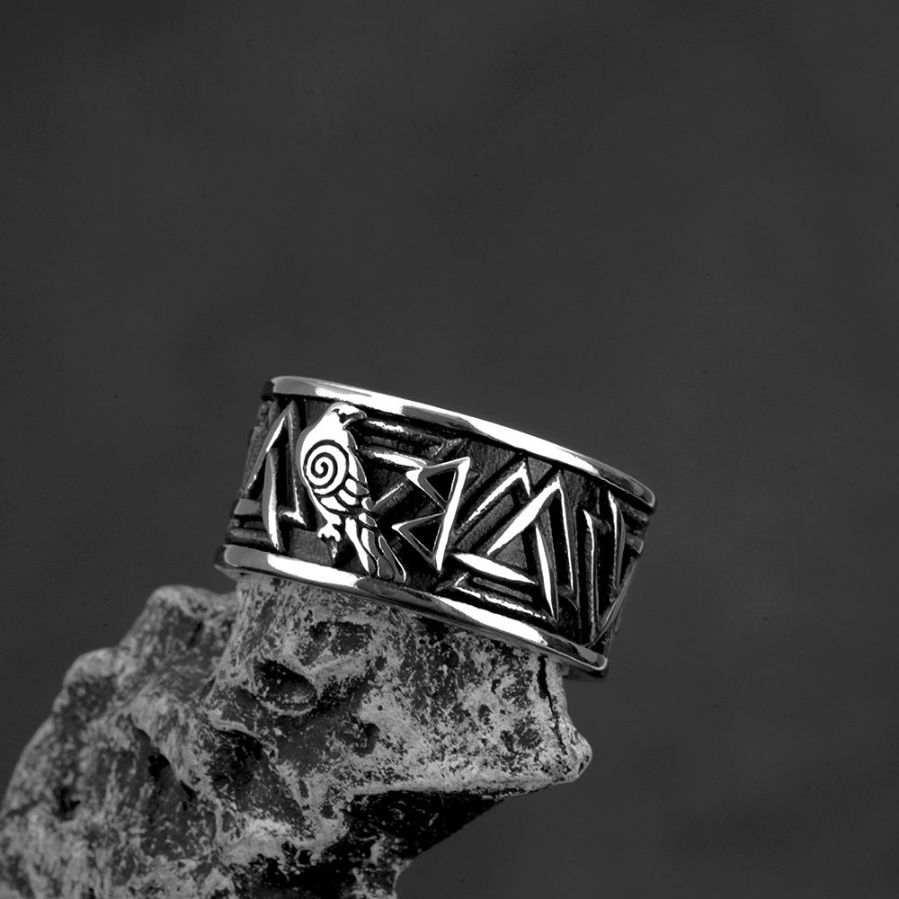 Mens Retro Crow Design Geometric Stainless Steel Ring Personalized Durable Fashion Accessory Collector Quality