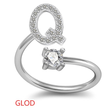 Womens Initial Rings Adjustable Copper Letter Ring With Sterling Silver Gem Inlay Fine European Jewelry A to Z