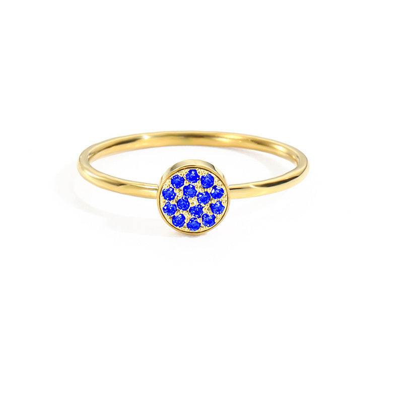 Womens Stainless Steel Ring Inlaid Rhinestones Simple Geometric Design Round Zircon Gemstone Ring Zircon