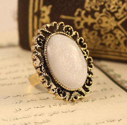 Women Alloy Ring Vintage Oval Cow Pattern Geometric European American Fashion Jewelry Unset Gemstone Ring Chic Lux