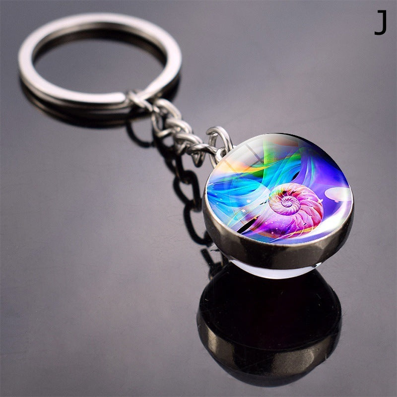 Double Sided Glass Ball Key Ring With Turtle Charm Time Gem