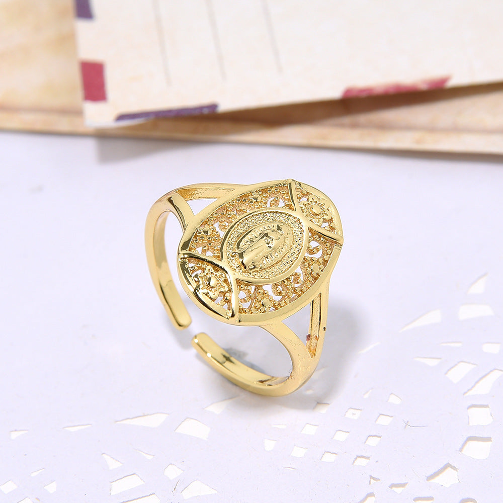 Unisex Geometric Ring With Micro Zircon Inlay 18K Gold Plated Copper Jewelry Style European And American Color