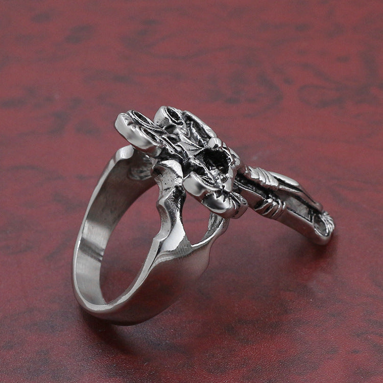 Vintage Engraved Titanium Steel Crucifix Ring for Men