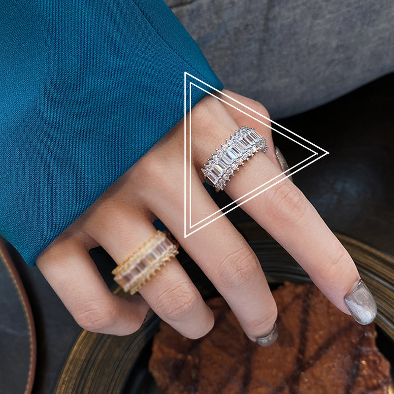 Womens Zircon Inlay Ring Silver Plated Adjustable Opening Retro Geometric Style Jewelry Elegant Classic Finish