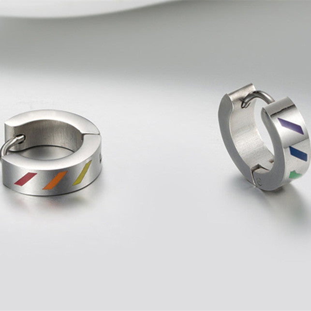 Geometric Rainbow Pattern Titanium Steel Earrings 4mm For Women And Girls Fashion Jewelry Worldwide Gift Everyday Use