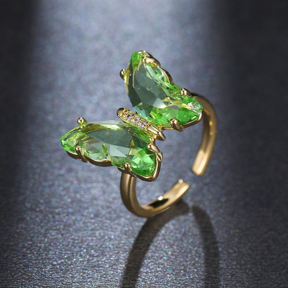 Crystal Butterfly Ring With Zircon Copper Gold Plated Finish For Women Wedding Gift Exquisite Jewelry For Sale