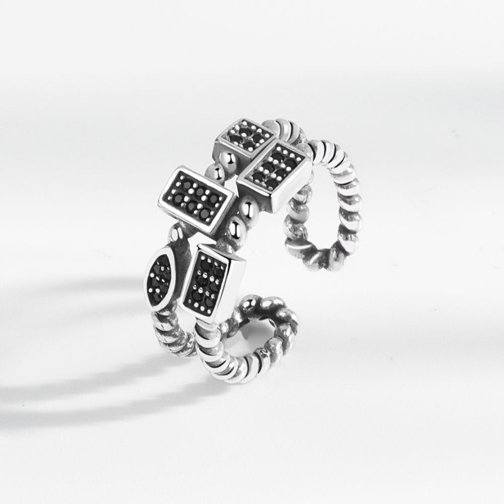 Womens Adjustable Open Ring With Geometric Irregular Design Thai Silver Plated Vintage Style Jewelry For Everyday Wear