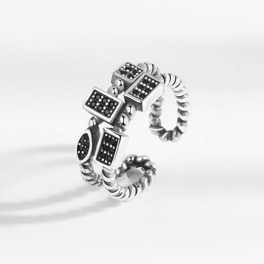 Womens Adjustable Open Ring With Geometric Irregular Design Thai Silver Plated Vintage Style Jewelry For Everyday Wear