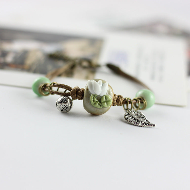 Handmade Ceramic Bracelet 3D Lotus Flower Design Hand Kneaded Unisex Jewelry Simple Personalized Accessory Gift Idea