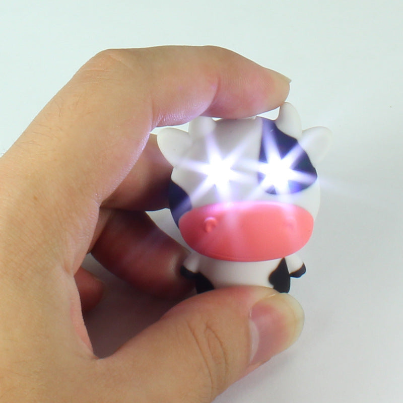 Cow Keychain With Bell Super Mini Ring Fun Glowing Pendant Plastic Accessory For Keys And Bags Black And White