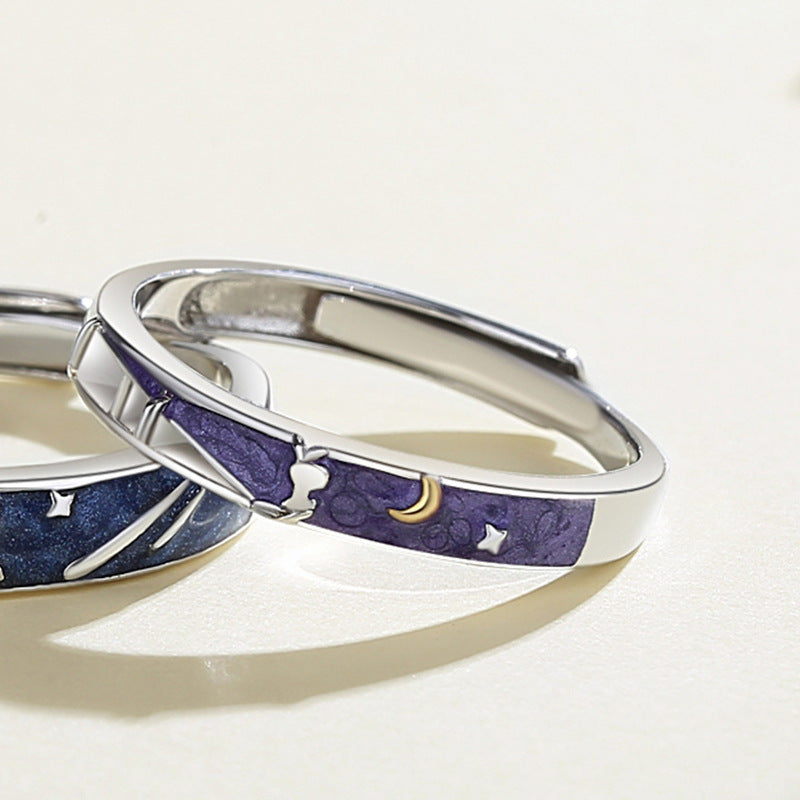 Starry Skies Ring For Lovers Adjustable Opening Couple Ring With Enamel Meteor Design Fashionable High Quality