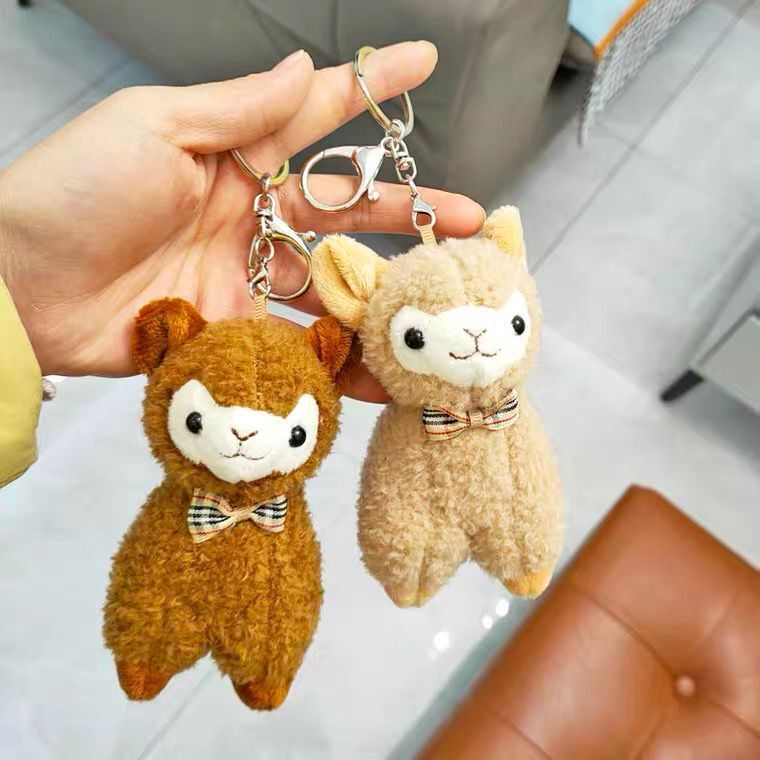 Plush Alpaca Keychain Pendant Cute Simulation Sheep Doll With Bow Tie Soft Plush Toy Gift PP Cotton Filling Set