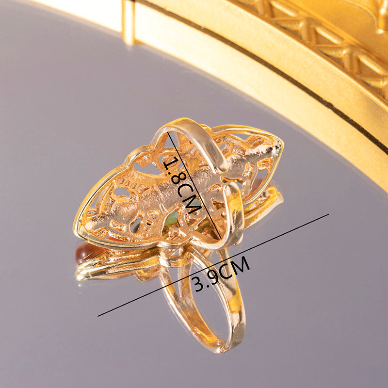 Adjustable Stone Yoga Ring Silver Butterfly Geometric Hollow Chakra Ring Vintage Fashion For Women And Men Chic