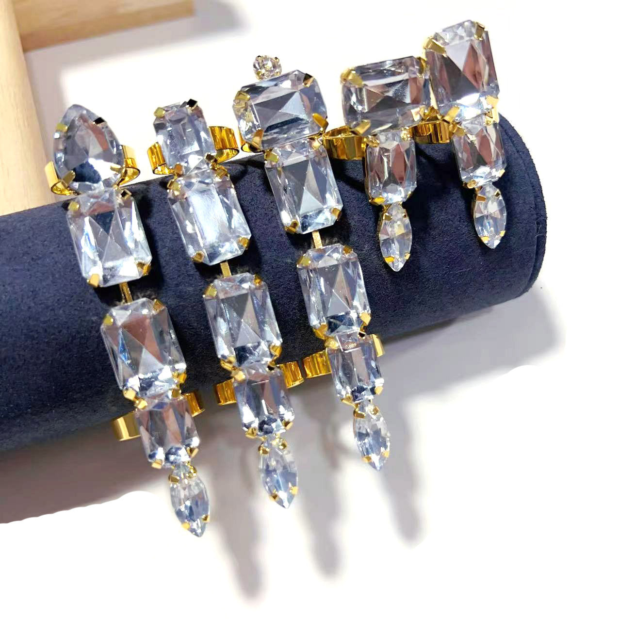 Womens Rhinestone Ring Set Adjustable Open Rings Geometric Stackables Knuckle Ring Fashion Jewelry Silver Gold