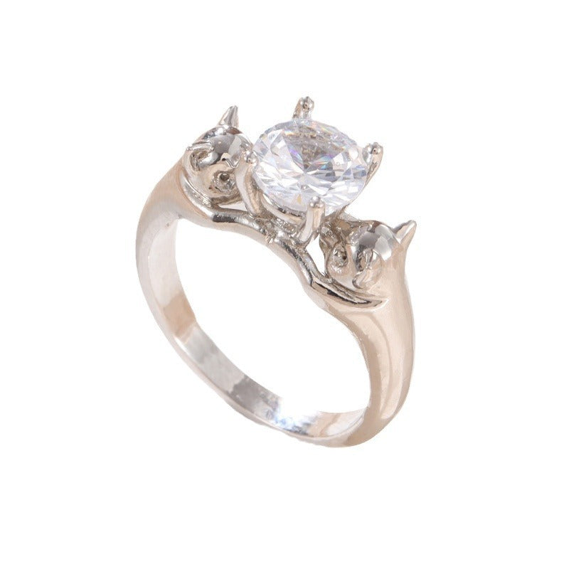 Copper Cat Ring With Kitten Diamond Accent Zodiac Design Cat Motif Jewelry Gift For Women Elegant Jewelry Gift