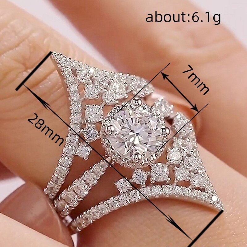 Womens Dazzling Zircon V Shaped Ring White Gold Plated Copper Sparkling Proposal Engagement Anniversary Bright