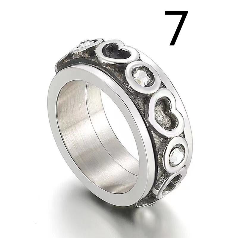 Womens Heart Shaped Ring Diamond Studded Index Finger Ring Titanium Steel Fashion Jewelry Gift For Her Gold and Steel Color Design For Women and Girls