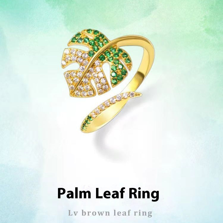 Women Adjustable Leaf Ring Copper Plated Floral Jewelry