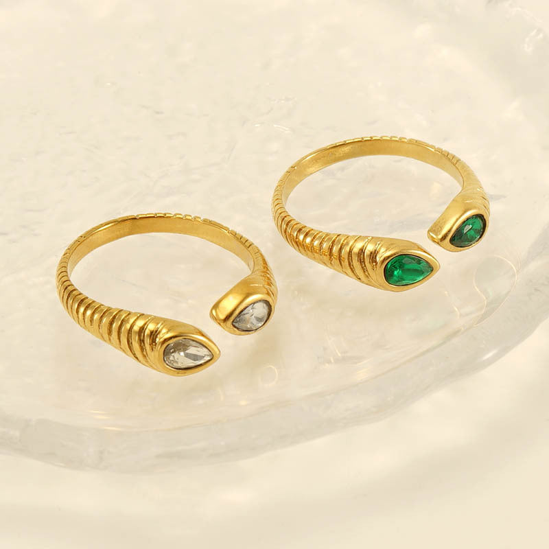 Women Stainless Steel Diamond Ring Adjustable Opening Fashion Jewelry For Her Modern Elegant Temperament Style