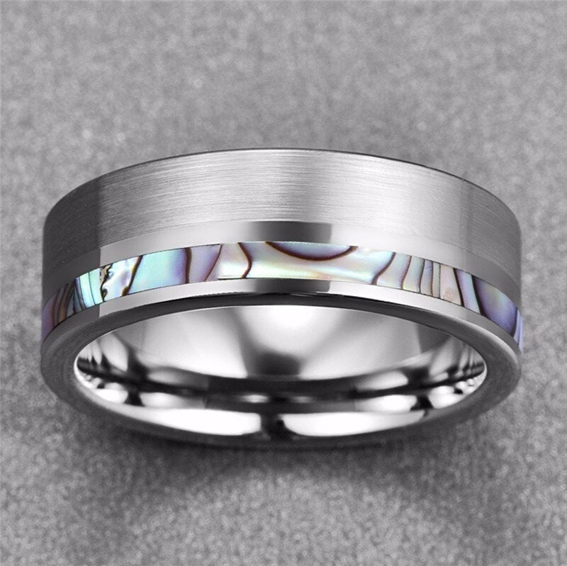 Unisex Shell Pattern Ring Titanium Steel Silver Finish