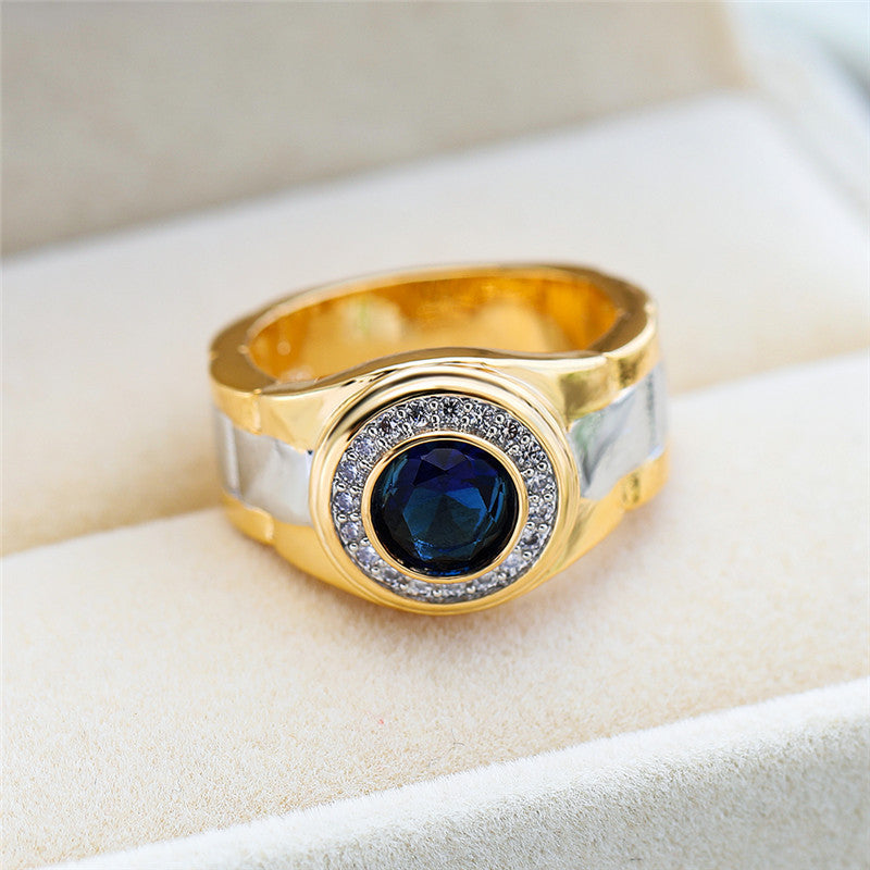 Geometric Ring With Blue Zircon Inlay Electroplated Metal Band Elegant Fashion Accessory Ideal Festival Gift For Women