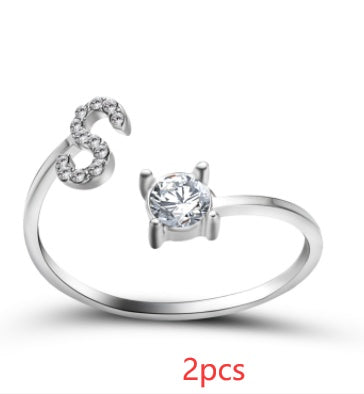 Womens Initial Letter Ring Adjustable Vintage Jewelry Zircon Accents Alloy Rhinestone Ring Perfect For Gifting