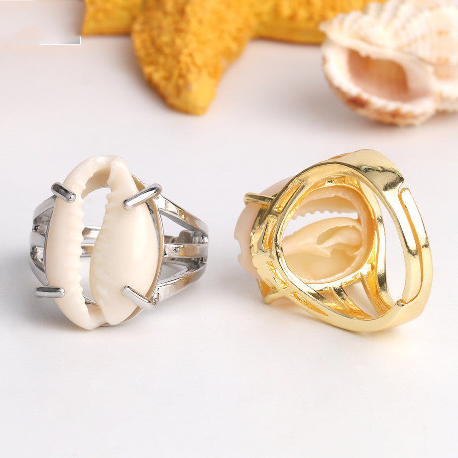 Womens Natural Conch Shell Ring Gold Plated Silver Ring For Women European Fashion Jewelry Individually Packed