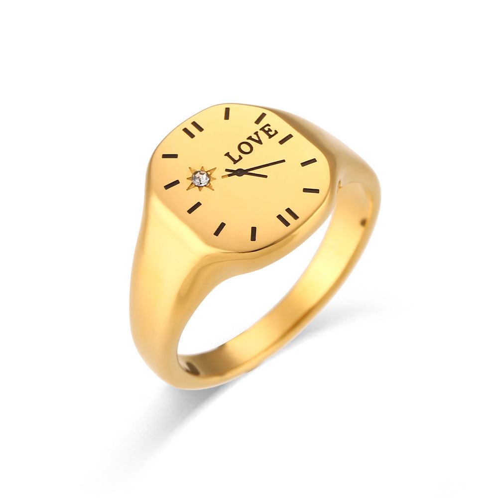 Stainless Steel Fashion Clock Ring Gold Geometric Statement Ring For Women And Girls Jewelry Gift Classic Look