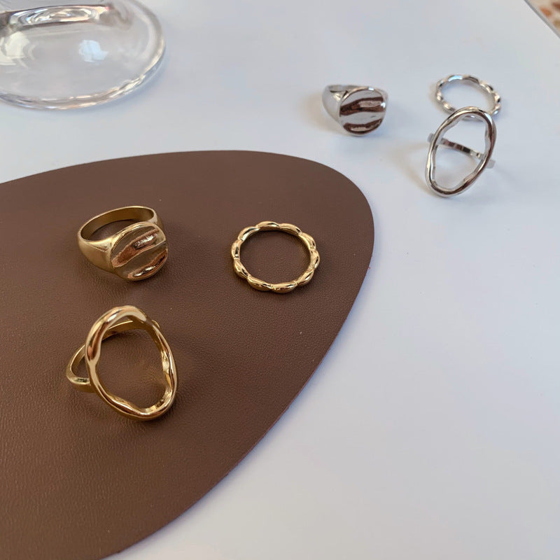 Geometric Hollow Ring Set For Women Alloy Metal Jewelry