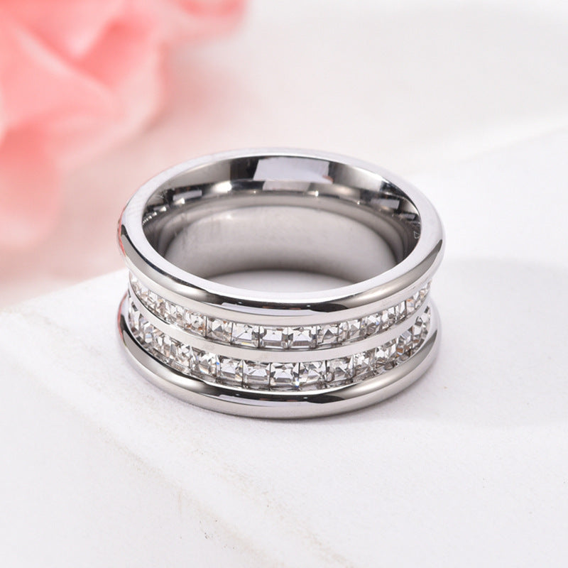 Titanium Steel Ring Silver Color Fashion Retro Design With Geometric Pattern For Men And Women Size 6 7 8 9 10