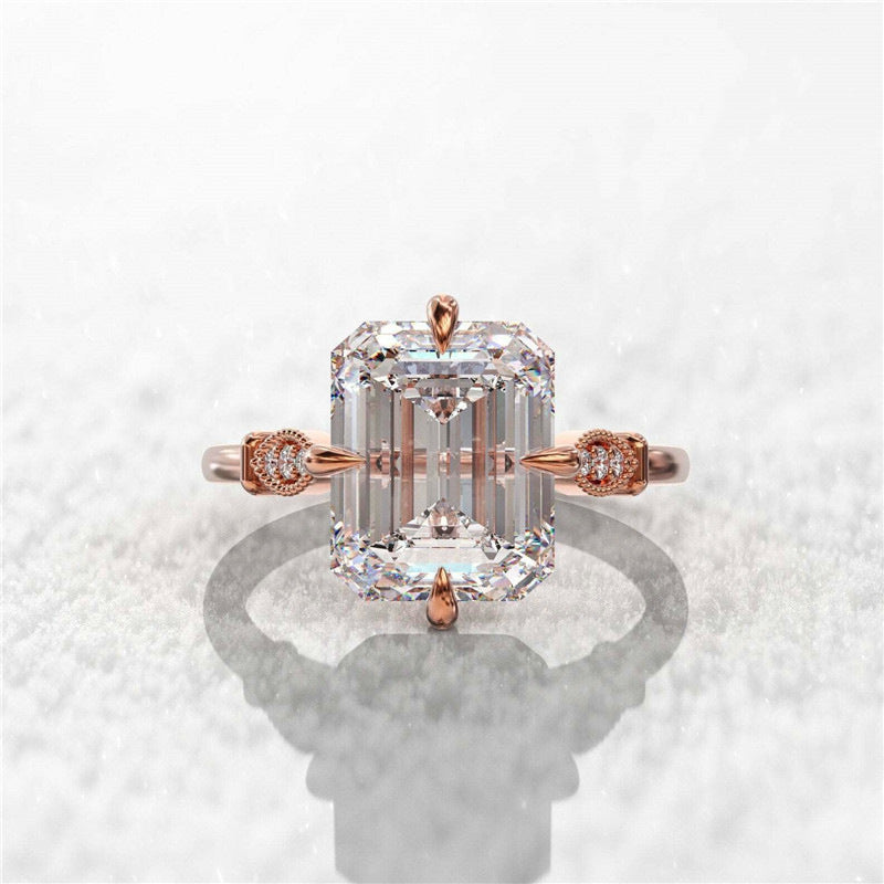 Womens Rose Gold Zircon Ring With Four Prong Setting