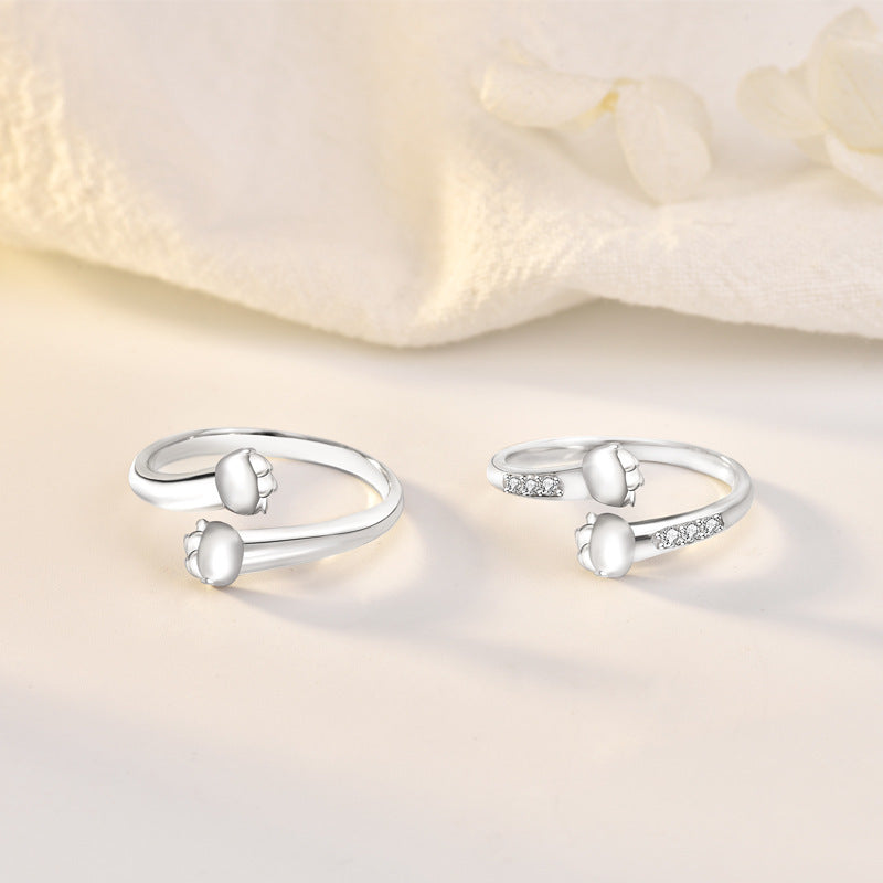 Hug Rings For Couples Adjustable With Zircon Inlay Elegant Matching Rings Set Cat And Stars Decor Of Open Band