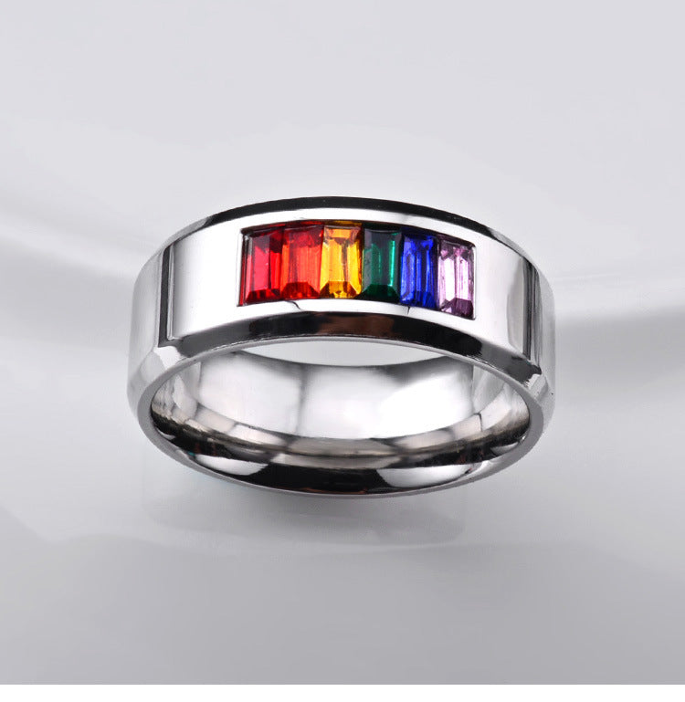 Stainless Steel Rainbow Flag Pattern Ring For Unisex Jewelry Sizes 5 6 7 8 9 10 11 12 Pride Gift For Pride Wear