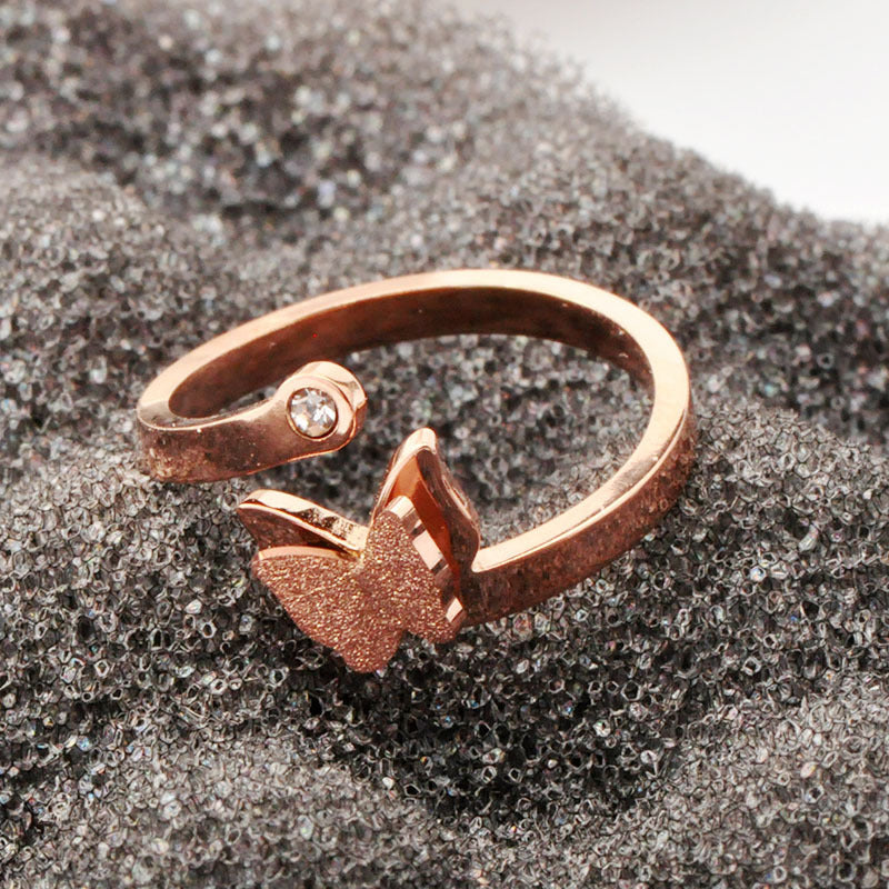 Womens Butterfly Ring Geometric Titanium Steel Rose Gold Korean Fashion Fashion Ring Gift For Her Diamond Ring