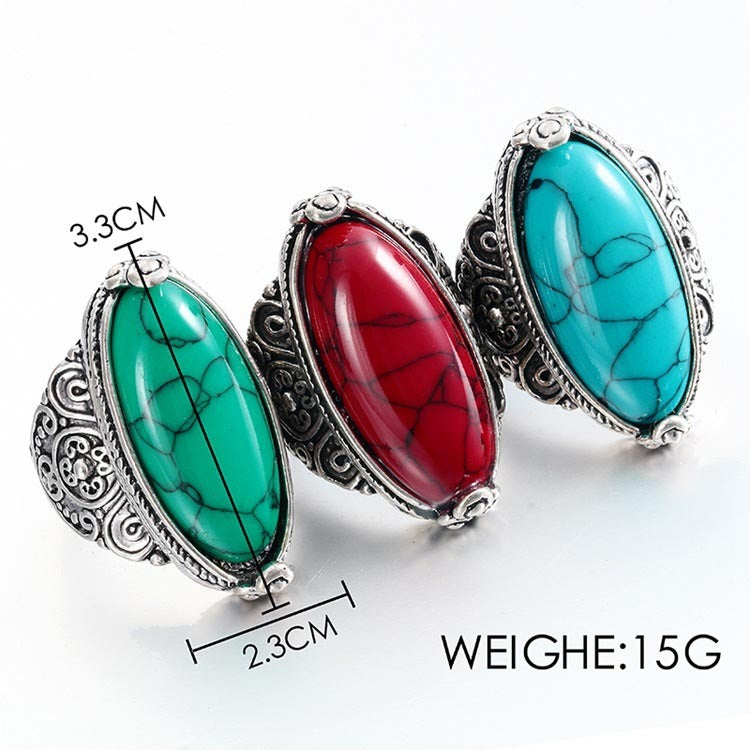 Womens Alloy Turquoise Ring With Gemstone Inlay Retro Carved Fashion Ring Electroplated Individually Packed Securely