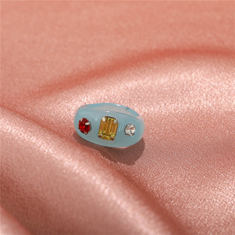 Acrylic Geometric Resin Ring With Diamond Accent Vintage Inspired Statement Jewelry For Women Casual Wear Everyday